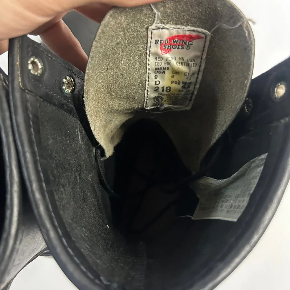 Red Wing 218 Logger Boots Black Leather Mens 9 D Vibram Sole Work Boots